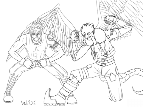 Commission Digimon Oc And Beelzemon With Wings Coloring Page